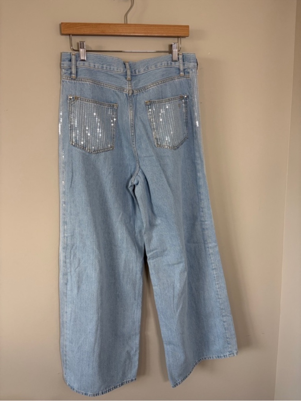 Anthropologie Pilcro Sequin Skater High Rise Wide Leg Jeans Sparkle Sz 27 NEW - Picture 8 of 15